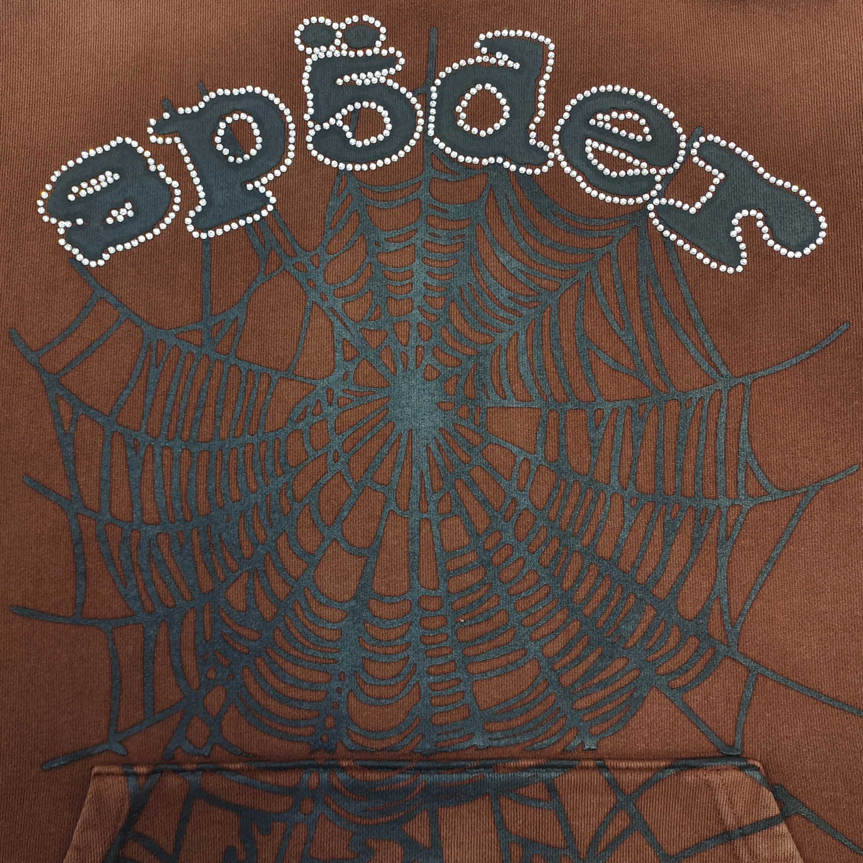 SP5DER-   x Travis Scott ComplexCon Exclusive Rhinestone Web Hoodie 'Brown'