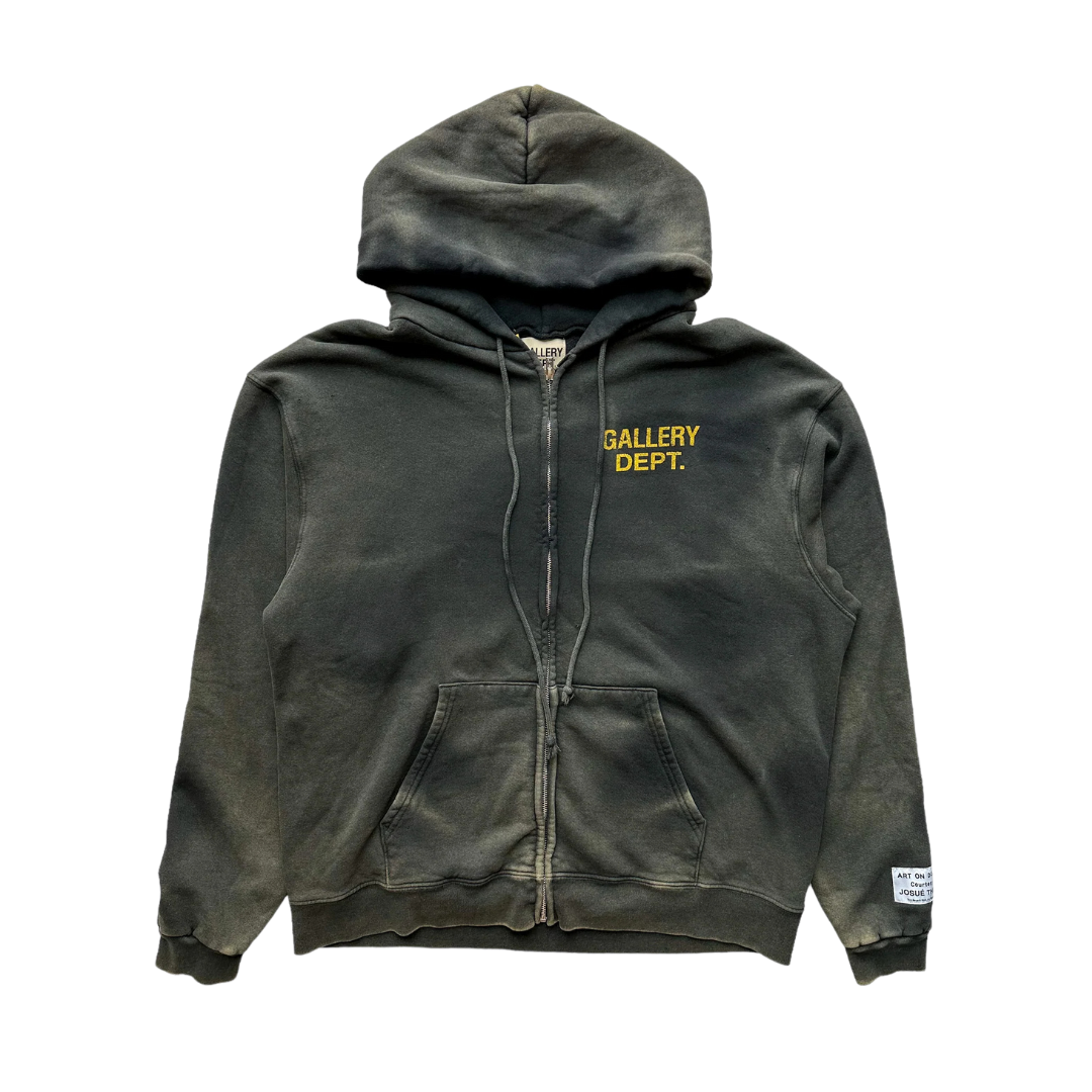 GALLERY DEPT - Black Sunfaded Logo Zip Up Hoodie
