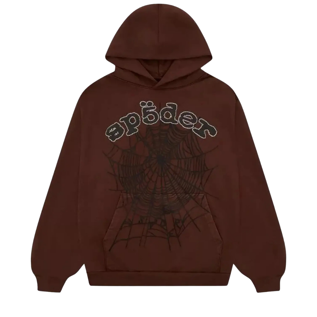 SP5DER-   x Travis Scott ComplexCon Exclusive Rhinestone Web Hoodie 'Brown'