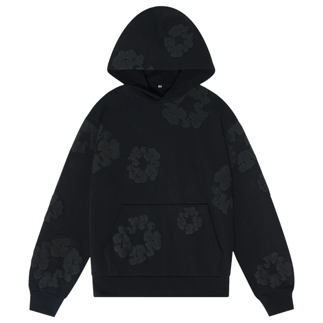 DENIM TEARS - Cotton Wreath Hooded Sweatshirt 'Black Monochrome'